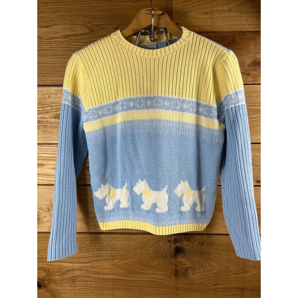 VTG 90s Scottie Dog Fair Isle Sweater Girls 14/16 Women Small Preppy Whimsigoth